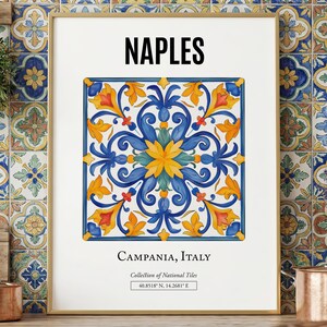 Naples Tile Pattern Art Print: Italian Coastal Decor
