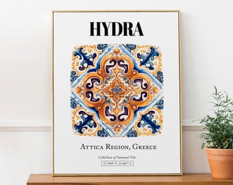 Hydra Enchanting Tile Pattern Poster: Greek Island Elegance in Wall Art