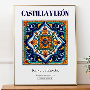 Castille et León, Espagne, carrelage traditionnel minimaliste esthétique, affiche imprimée décoration art mural, affiche de salon
