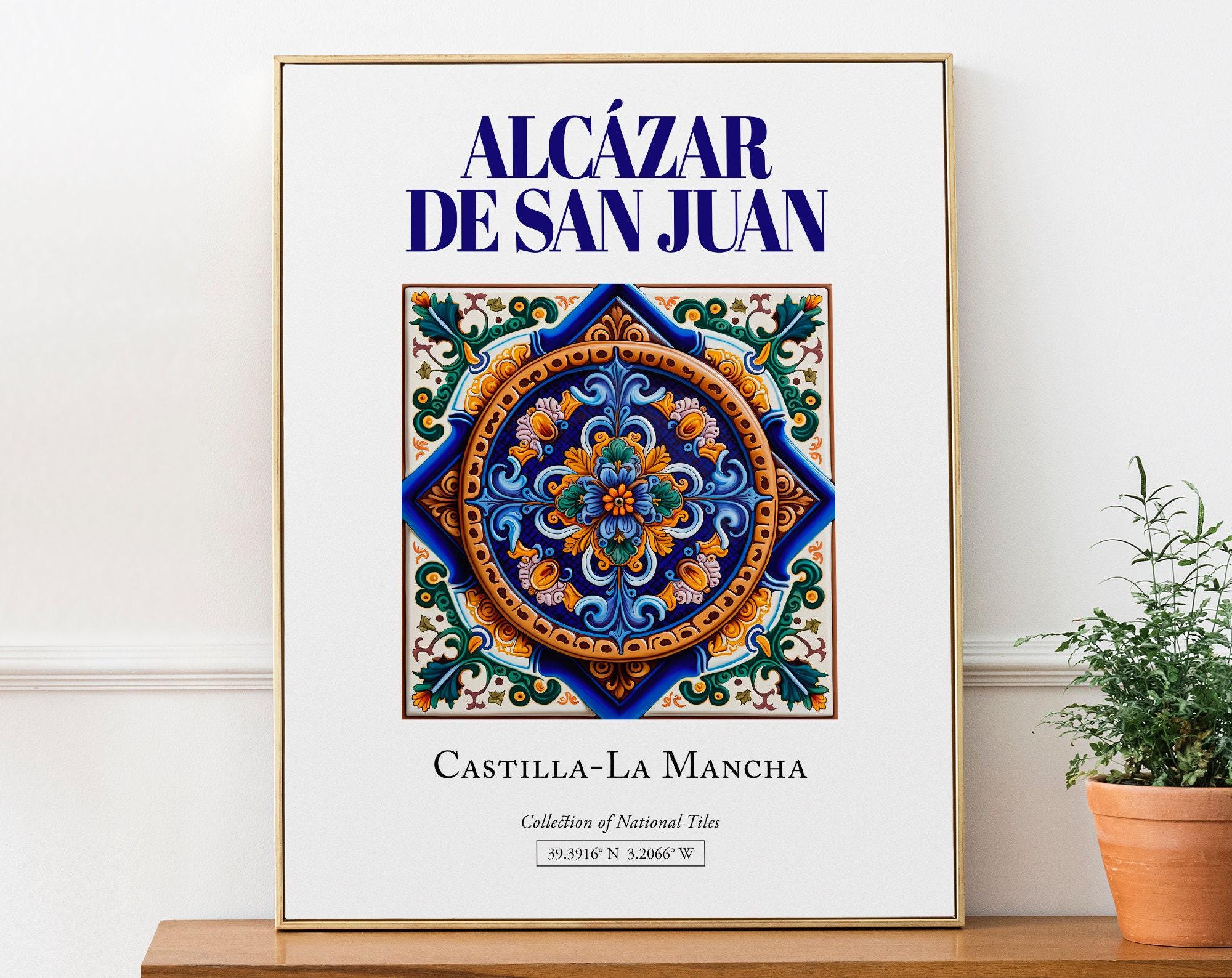Alcázar de San Juan, Castilla-La Mancha, Spain, Aesthetic Minimalistic Traditional Tile, Wall Art Print Poster, Bedroom Wall Art