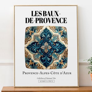 Les Baux-de-Provence, France, Folk Tile Pattern Aesthetic Wall Art Decor Print Poster