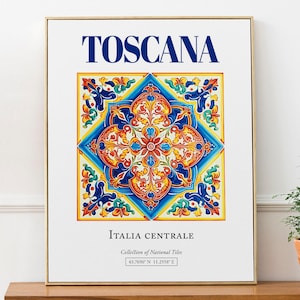 Toscana (Tuscany), Italia Centrale, Italy, Aesthetic Minimalistic Traditional Maiolica Tile, Wall Art Décor Print Poster, Bathroom Wall Art