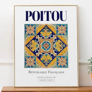 Poitou, France, Aesthetic Folk Traditional Tile, Wall Art Décor Print Poster, Kitchen Wall Decor