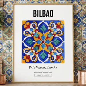 Poster con intricati motivi di piastrelle di Bilbao: il gioiello artistico dei Paesi Baschi nell'arte murale