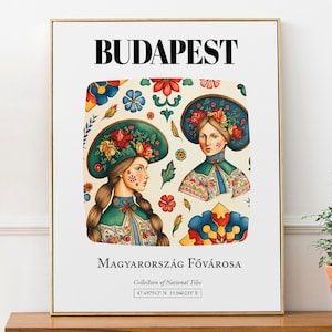 Budapest, Hungary, Traditional Costumes Tile Pattern Aesthetic Wall Art Print Poster