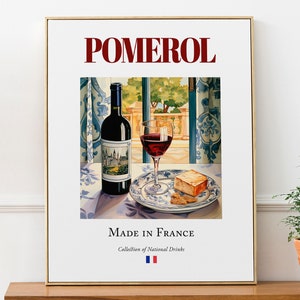 Pomerol auf Maiolica-Kachel, traditionelles Bordeaux-Getränk (Getränk) Druckplakat, Küchen- und Barwandkunst