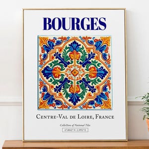 Bourges, Centre-Val de Loire, France, Aesthetic Traditional Tile, Wall Art Print Poster, Bedroom Wall Decor