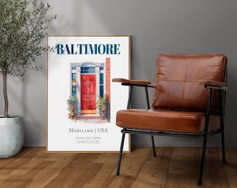 Baltimore Door Print, Maryland Watercolor Art Poster, Dorm Decor