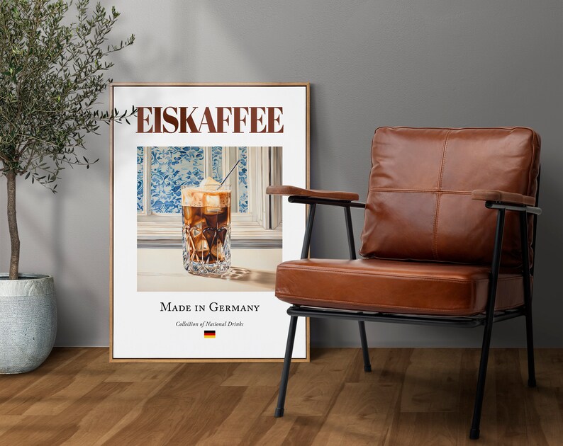 Eiskaffee on Maiolica Tile, Traditional German Beverage Drink Print Poster, Kitchen and Bar Wall Art image 2