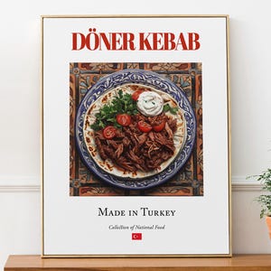 Döner Kebab Traditional Turkish Cuisine, Kitchen and Restaurant Wall Decor, Turkish Wrap Poster, Food Lover Gift