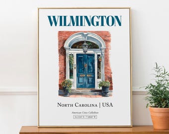 Wilmington North Carolina Watercolor Door Print, Minimalist Wall Art