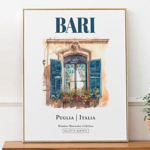 Bari (Puglia, Italia) Travel Print Poster, Traditional Window Watercolor Illustration Wall Art, Italy Lover Gift