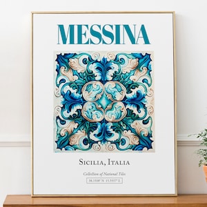 Messina, Sicília, Itália, Azulejo de Maiolica Tradicional Estético Popular, Decoração de Arte de Parede, Impressão de Pôster, Pôster de Sala de Estar