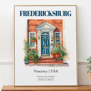 Fredericksburg, Virginia, USA, Aesthetic Minimalistic Watercolor Entrance Door, Wall Décor Print Poster, Dorm Wall Art