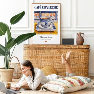 Café con Leche Print, Spanish Tile Kitchen Art Poster image 3