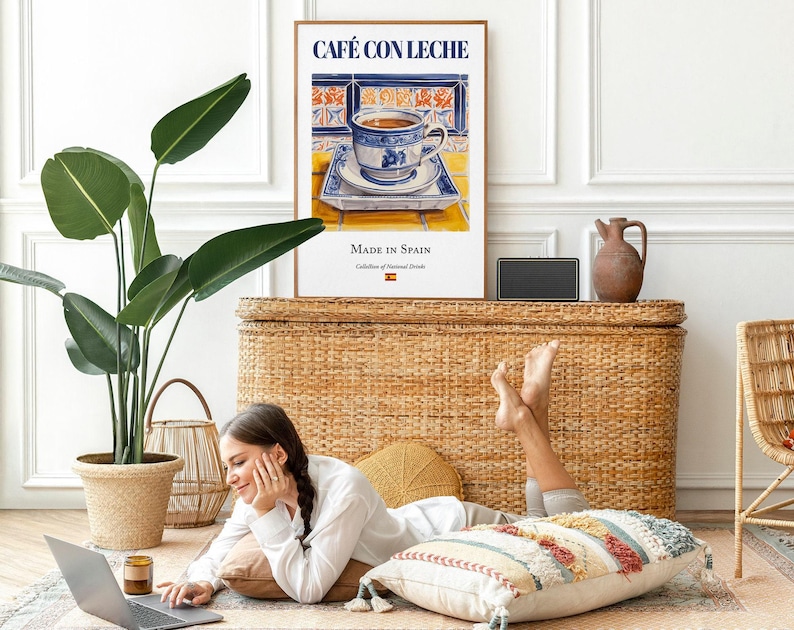 Café con Leche Print, Spanish Tile Kitchen Art Poster image 3