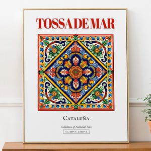 Tossa de Mar, Cataluña, Spanien, Ästhetische Traditionelle Fliese, Wand Kunst Druck Poster, Badezimmer Wandkunst