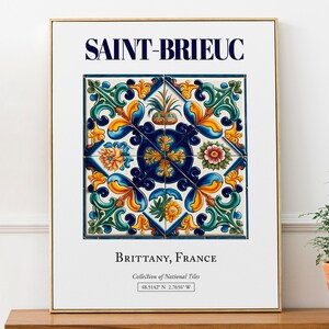 Saint-Brieuc, Bretanha, França, Azulejo tradicional minimalista estético, pôster de impressão de arte de parede, arte de sala de estar