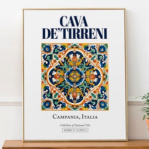 Cava de' Tirreni, Campania, Italia, Azulejo de mayólica tradicional minimalista estético, Póster con impresión para decoración de pared, Arte de pared para cocina
