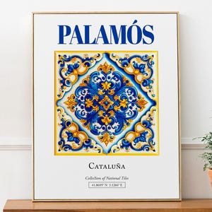 Palamós, Cataluña, Spain, Aesthetic Minimalistic Traditional Tile, Wall Art Décor Print Poster, Dorm Wall Decor