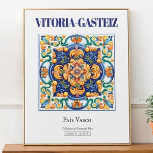 Vitoria-Gasteiz, País Vasco, España, Azulejo tradicional estético folclórico, Póster con impresión de arte de pared, Decoración de pared de cocina