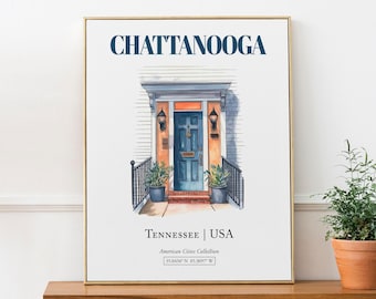 Chattanooga Tennessee Watercolor Door Print, Minimalist Wall Art