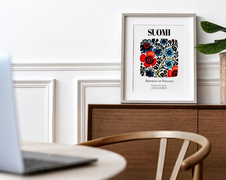 Finnish Tile Art Print | Suomi Floral Pattern Poster image 2