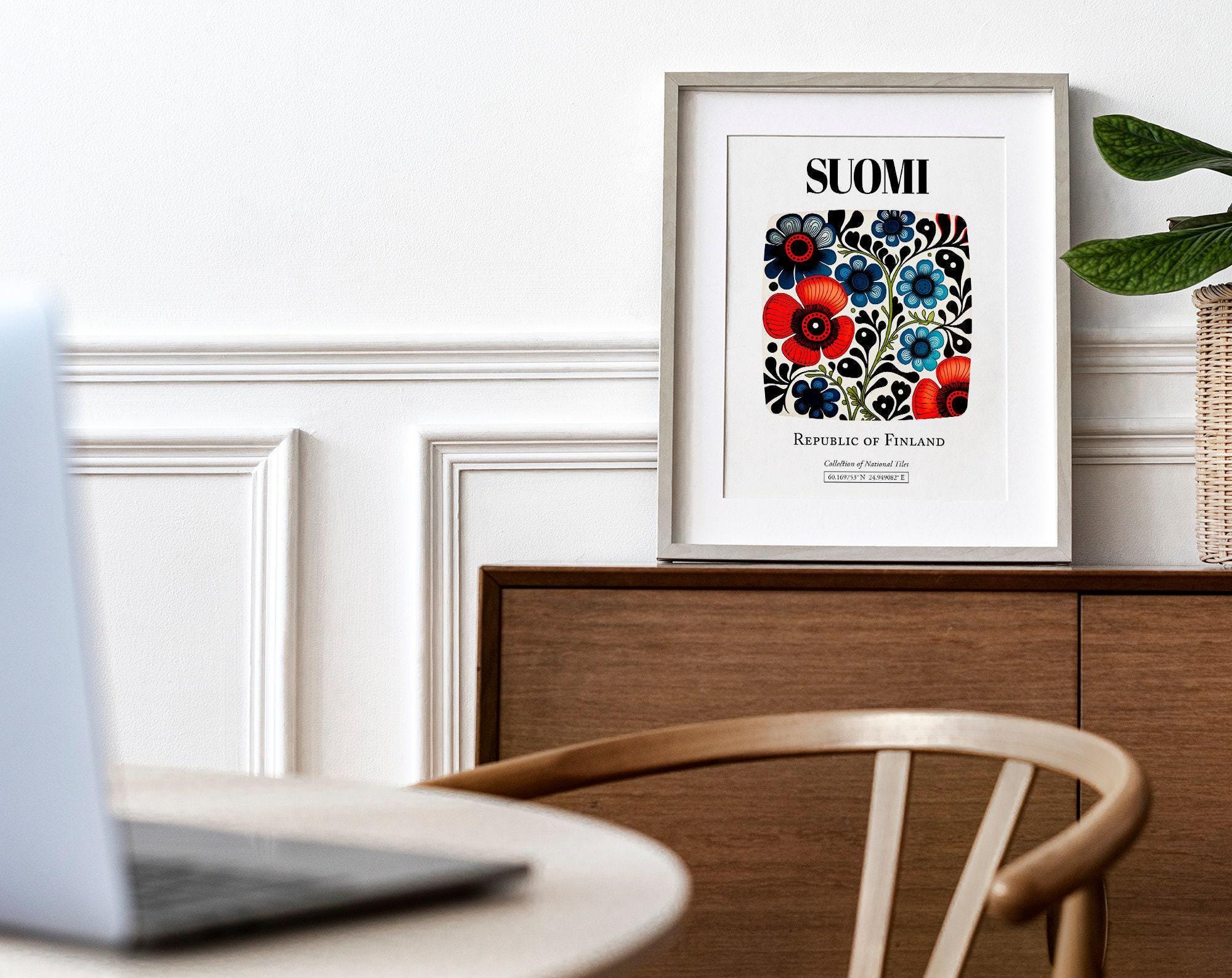 Finnish Tile Art Print | Suomi Floral Pattern Poster - Etsy