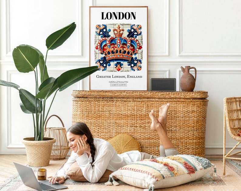London Royal Charm: Traditional Tile Pattern Aesthetic Wall Art Decor Print Poster image 6