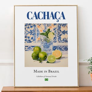 Cachaça on Maiolica Tile, Traditional Brazilian Beverage (Drink) Print Poster, Kitchen and Bar Wall Art