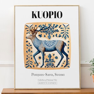 Kuopio Finnland Kunstdruck mit traditionellem Fliesenmuster Hirsch Poster