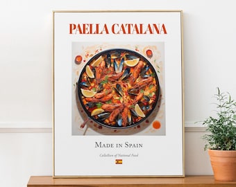 Paella Catalana Print, Traditional Spanish Food Poster, Kitchen Decor