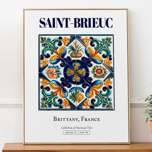 Saint-Brieuc, Brittany, France, Aesthetic Minimalistic Traditional Tile, Wall Art Print Poster, Living Room Art