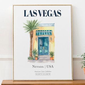 Las Vegas, Nevada, USA, Aesthetic Minimalistic Watercolor Entrance Door, Wall Art Print Poster, Living Room Wall Decor