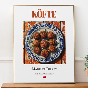 Cozinha tradicional turca Köfte, decoração de parede para cozinha e restaurante, impressão de almôndegas turcas, presente gastronômico