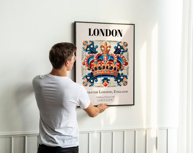 London Royal Charm: Traditional Tile Pattern Aesthetic Wall Art Decor Print Poster image 5