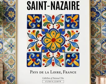 Saint-Nazaire France Tile Art Print, Minimalist Kitchen Decor
