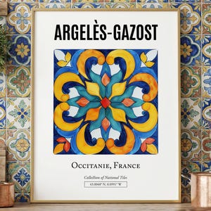 Argelès-Gazost Fliesen Kunstdruck, Occitanie Frankreich, Traditionelles Fliesen Poster