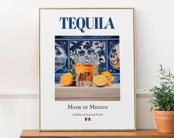 Tequila Maiolica Tile Print: Mexican Bar Kitchen Wall Art