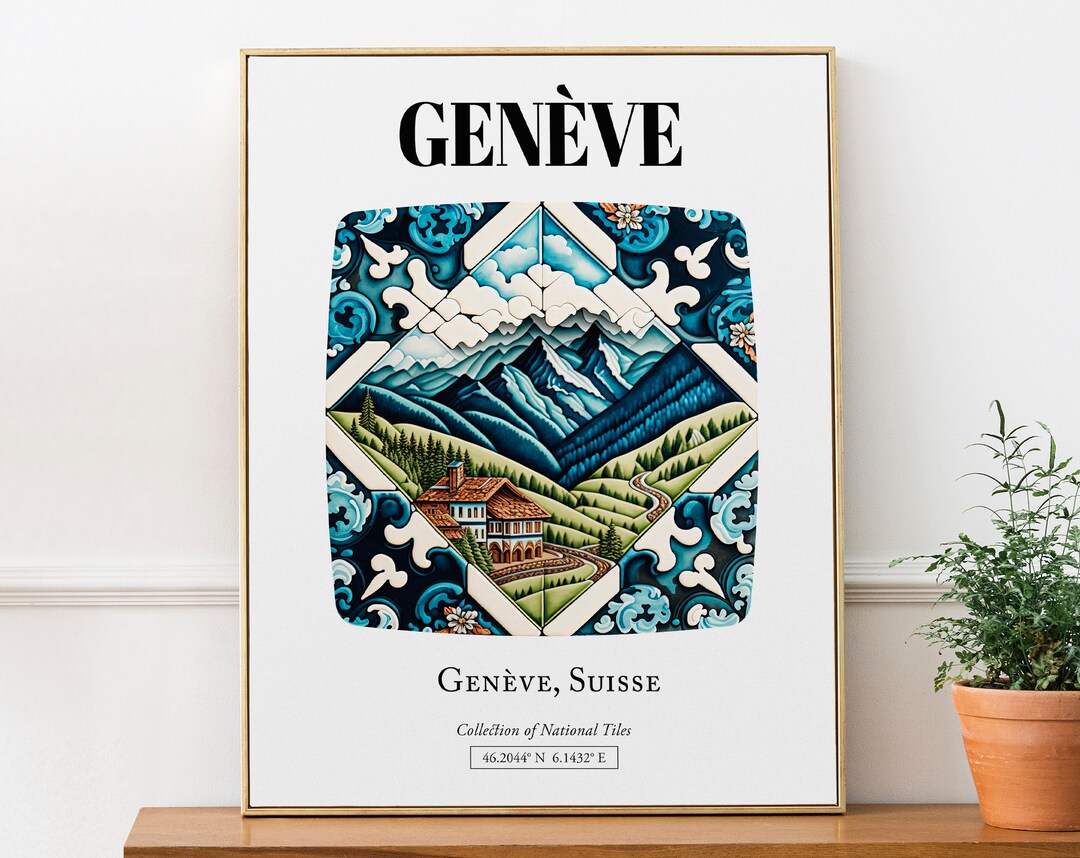 Genève, Suisse, Traditional Tile Pattern Aesthetic Wall Art Decor Print