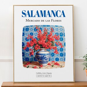 Salamanca (Castilla y León, España) Mercado de las Flores, Bougainvillea Bouquet en Maiolica Vase Wall Art Print Poster