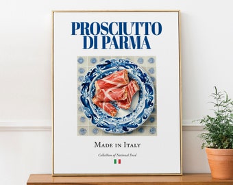 Prosciutto di Parma on Maiolica tile plate, Traditional Italian Food Wall Art Print Poster Foodie Gift Cafe / Restaurant Wall Art