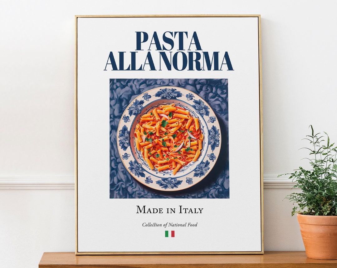 Pasta Alla Norma on Maiolica Tile Plate, Traditional Italian Food Wall
