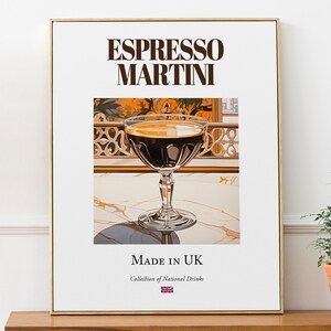 Póster con impresión de martini espresso sobre baldosas de mayólica, bebida tradicional inglesa, arte mural para cocina y bar