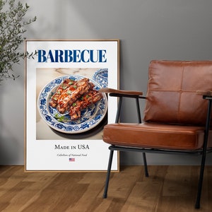 Barbecue on Maiolica tile plate, Traditional American Food Wall Art Print Poster, Kitchen and Café Decor, Food Lover Gift image 2