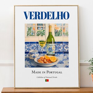 Verdelho em Azulejo, Cartaz de Bebida Tradicional de Portugal (Bebida), Arte de Parede para Cozinha e Bar