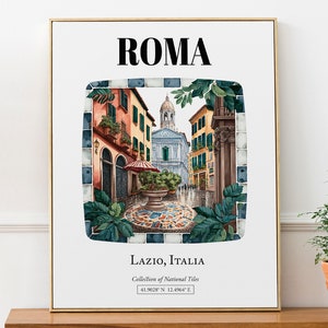Roma, Lazio, Italy, Traditional Trastevere Tile Pattern Aesthetic Wall Art Decor Print Poster
