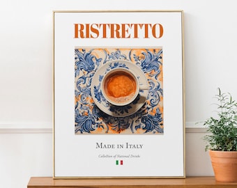 Ristretto on Maiolica Tile Print, Italian Drink Poster, Kitchen Bar Wall Art