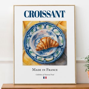 Croissant on Maiolica tile plate, Traditional French Food Wall Decor Print Poster Foodie Gift Kitchen Wall Art