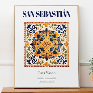 San Sebastián, País Vasco, España, Azulejo tradicional folclórico estético, Póster de impresión de arte de pared, Póster para sala de estar